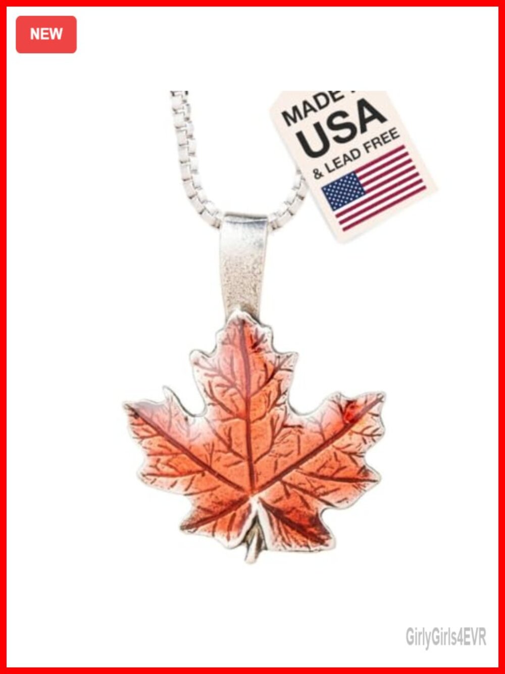 Pewter Maple Leaf Pendant Necklace 18" Snake Chain Handcrafted USA
